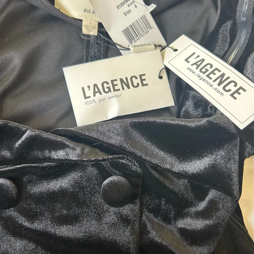 L'AGENCE NWT Black Velvet Double-Breasted Blazer Cocktail Dress Sz 0 - Picture 9 of 10